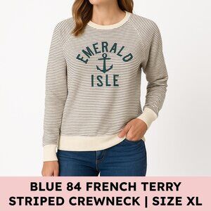 Blue 84 Striped French Terry Crewneck Emerald Isle Anchor Coastal Grandma XL